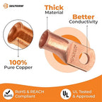 SELTERM 25pcs 1/0 AWG 5/16" Stud Battery Lugs, Ring Terminals, Heavy Duty Copper Wire Lugs, Battery Cable Ends, 0 Gauge Ring Terminal Connectors, UL Bare Copper Eyelets Electrical Battery Cable Lugs