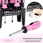 FASTPRO 21-Piece Magnetic Screwdrivers Set with Organizer Rack, Slotted Phillips Screwdrivers and Precision Screwdrivers, Repair Tool Kit for Women, Pink