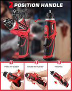 Cordless Electric Screwdriver Set, 8V 10Nm Rechargeable Power Electric Drill, Battery Screw Gun with Driver Bit, 320RPM/10+1 Torque, 2 Position Handle, Flexible Shaft LED Light (Red, 28Pcs)