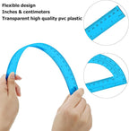 2 Packs 12 Inch Plastic Ruler and 6 Inch Plastic Protractor Set Clear Math Geometry Set Classroom Set Angle Detector School Supplies Classroom Ruler Home Office Drawings (Blue)