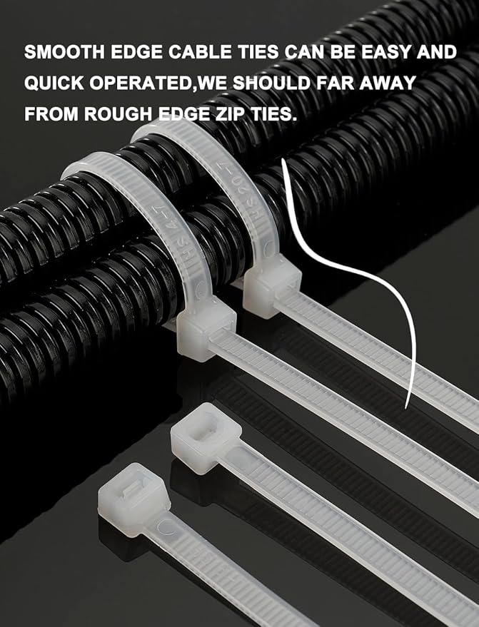 HS Zip Ties 10 Inch White 50 LBS Nylon Medium Clear Cable Ties Straps Strong for Bike/Car/Cord Management,100 Pack