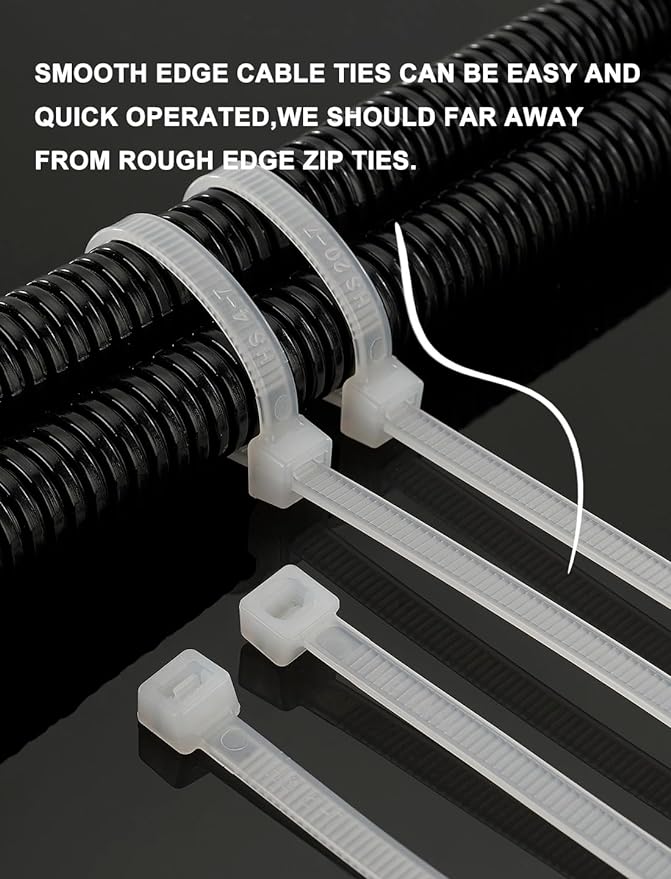 HS Narrow Zip Ties 4 Inch (600 Pack) Cable Ties in Black and White 18 Lbs Self-Locking Wire Ties Assortment for Electronics Cord Management
