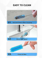 Flexible Long Drain Brush Tool with Large Double Elastic Nylon Ends, Stainless Steel Tube Cleaner Brush for Kitchen, Sink, Drain Pipe, and Long Pipe Cleaning, 2 Straw Cleaning Brushes