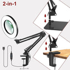 Lighted Magnifying Glass with Light and Stand, 12X Magnifier with Light Hands Free, 5 Color Modes LED Work Lighted, 2-in-1 Magnifying Lamp for Reading Craft Hobby Painting Sewing Close Work