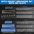 DISEN Magnetic Socket Organizer Set 6PCS Socket Holder Holds 150 Pieces 1/4", 3/8", 1/2" Drive Metric & SAE Socket Trays for Tool Box Drawer (Socket not Included)