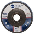 Benchmark Abrasives 4.5" Premium Zirconia Type 27 Flat Flap Discs Grinding Wheels for Sanding Stock Rust Removal Finishing Grinding Deburring Stainless Steel, 7/8" Arbor (100 Pack) - 120 Grit