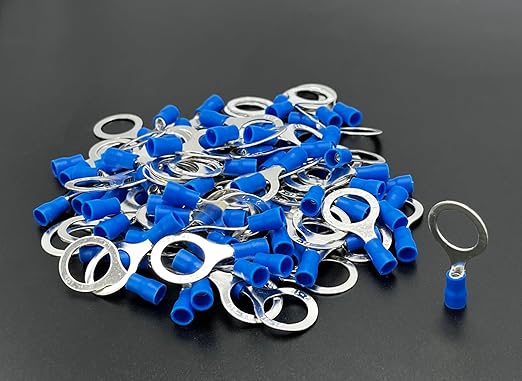 ANGSTROM 1/2" Bolt Ring Terminals, Insulated Electrical Crimp Connectors 100pcs (16-14ga Blue)