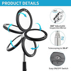 2 Pieces Telescoping Inspection Mirror LED Light Set with Large 3.75" Round Mirror, and 3.3" Square Mirror, Flexible 360 Swivel, for Inspection Viewing, Mechanic Checking, Observation
