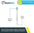 SharkBite 18 Inch Frost Free Sillcock, 1/2 x 3/4 Inch MHT, Push to Connect Brass Plumbing Fitting, PEX Pipe, Copper, CPVC, PE-RT, HDPE, 24638LF