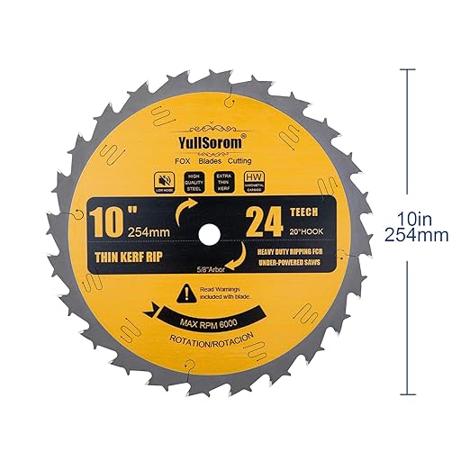 10 Inch Thin Kerf Ripping Table Saw Blade TCT 24 Teeth FTG 5/8-Inch Arbor for Wood Cutting