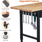 60'' Adjustable Workbench, Heavy Duty Workbench with Drawer, Power Outlet and Lockable Wheels, 2000 LBS Capacity, Work Table Suitable for Office, Garage, Workshop