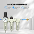 1/2" NPT Heavy Duty Industrial Grade 3 Stage Air Drying System, Auto Drain, Coalescing Filter, Particulate Filter, Desiccant Dryer and Air Regulator For Plasma Cutter and Paint Spray