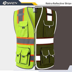 JKSafety 10 Pockets Hi-Vis Neon Color Frontal Zipper Mesh Safety Vest for Men Women Safety Utility for works Comply to ANSI/ISEA Class 2 (86-Yellow M)