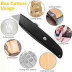 Reginary 30 Pcs Box Cutter Bulk Retractable Blade Utility Knife Heavy Duty Aluminum Alloy Razor Shell Knife for Cartons, Cardboard and Boxes, DIY, Factory, Home(Black)