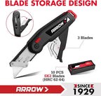 ARROW Utility Knife with Blade Storage Design, Quick Change Box Cutter, Speed Release Folding Knife with Belt Clip and Landyard Hole, Extra 13 Pieces SK2 Blades Included