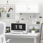 GREATMEET 13" H Metal Cabinets with Doors and Shelves, Metal Wall Cabinet with Lock, Wall Storage Cabinet for Living Room, Kitchen, White