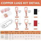 62PCS 6 AWG Ring Terminal Connectors Battery Copper Wire Lugs 6 Gauge 5/16", 3/8", 1/4", 1/2" with Heat Shrink Tubing Set, 30Pcs Battery Cable Ends and 32PCS Heat Shrink Tubing