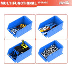 TORACK Wall-Mounted Storage Bins - 8 Plastic Bins & 2 Metal Tracks for Tools Organization in Garage, Craft Room, and Shop(Blue)