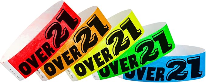 500 WristCo Tyvek Wristbands Over 21 Variety Pack - ¾” x 10”- Waterproof Recyclable Comfortable Tear Resistant Paper Bracelets Wrist Bands for Events Concert Festival Admission Party