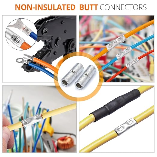SVAAR 6PCS 0 Gauge Non Insulated Butt Connectors 1/0 AWG Uninsulated Butt Splice Connectors Crimp Repair Butt Splices Kit Tinned Copper Seamless Barrel Butt Splice Terminals & 6PCS 3:1 Heat Shrinks