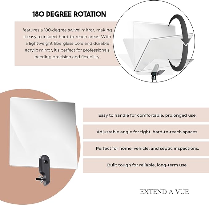 Inspection Mirror Replacement Works with Extend A Vue Extension Poles, 6 inch x 6 inch