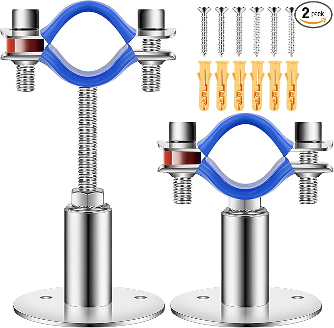 Adjustable Pipe Support Bracket 304 Stainless Steel - Wall Mount Pipe Support Heavy Duty Pipe Bracket Clamp with Screws 2PCS Pipe Strap Clamp for OD Pipe 48-51mm