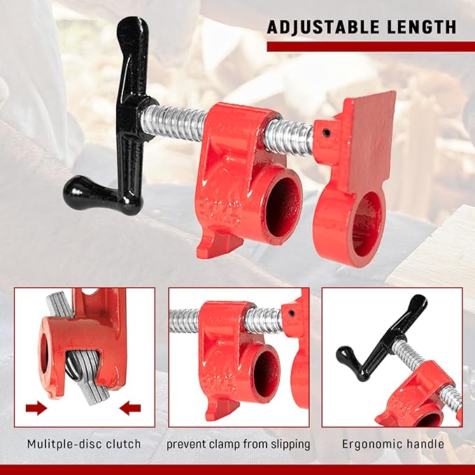 Pipe Clamps 3/4 inch Pipe Clamps for Woodworking 6 Pack Heavy Duty Wood Gluing Clamps with Quick Release, Ideal for Carpentry, Home Improvement, and DIY Projects (3/4 IN)