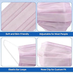 JMU Pink Disposable 4 Ply Earloop Face Masks, 50 Pack Level 3 Filter Protection Face Masks for Adult