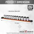 ALOANES 1/2-Inch Drive Magnetic Socket Organizer, Heavy Duty Aluminum Socket Rail Organizer, 360° Swivel Clips Socket Holder Kit for Tool Box, 1/2-Inch Socket Holder x 12 Clips (Orange)