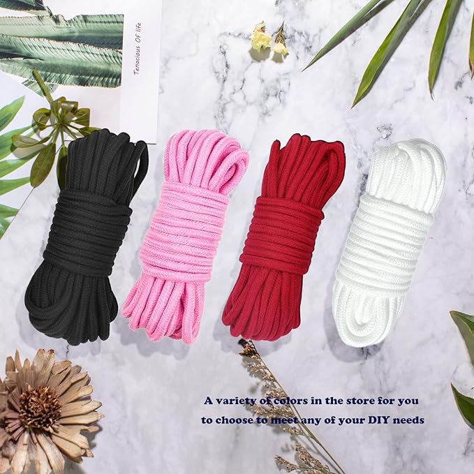 Soft Cotton Rope, 32 feet / 10m Rope, 8mm Thick, Soft Rope, Long Rope, Soft Tying Rope (Pink+Pink)