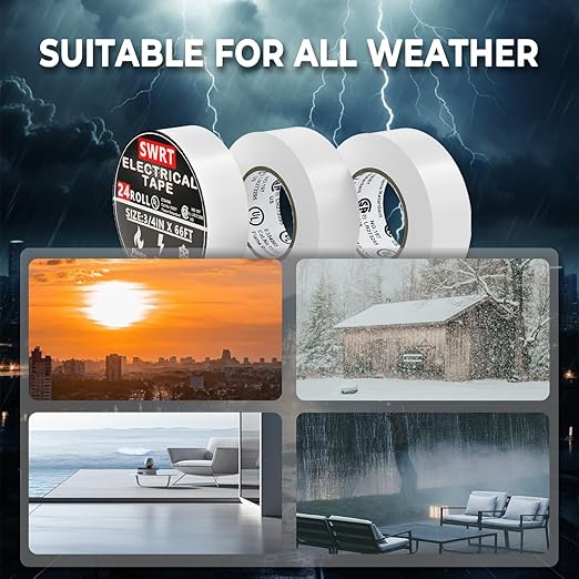 SWRT 24 Pack UL/CSA Listed White Electrical Tape 7 mils-600V, 0.75 in x 66 FT White Electric Tape Flame Retardant, Strong Adhesive, for Home DIY Electrical Repairs Professional Installations