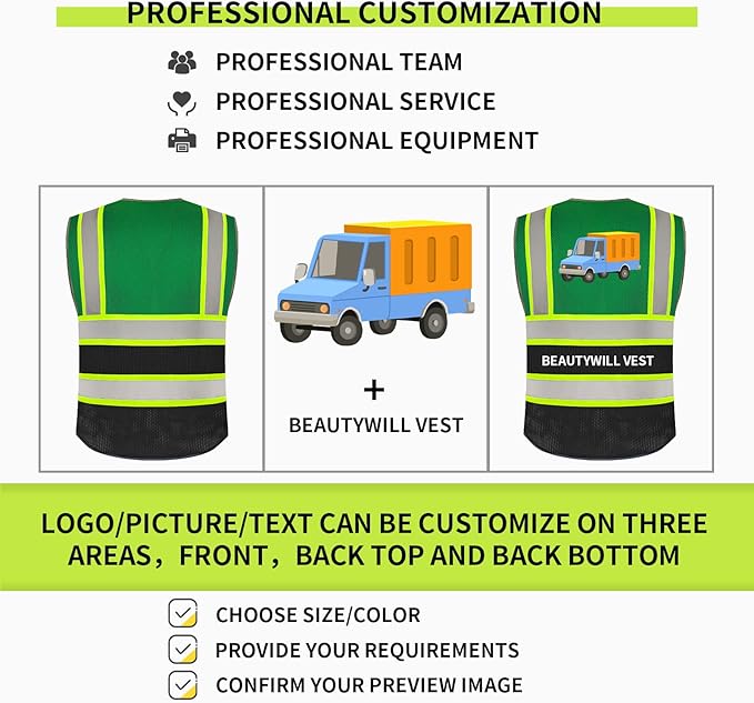 BeautyWill Custom Logo 10/20 Pack Safety Vest Class2 High Visibility Vest with Pockets Breathable Construction Vest Bulk