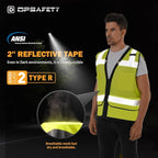 Reflective Safety Vest With Back Plan Pocket, High Visibility Class 2 Heavy Duty Surveyor With Zipper, Hi Vis ANSI/ISEA Standard, Construction Work for MenWomen (Lime, 4XL)