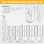 AEROFORCE 3/8-Inch Drive Spark Plug Socket Set 8PCS - Includes 6 Point Sockets 5/8-inch, 3/4-inch and 13/16-inch, 12 Point Sockets 14mm&18mm, 2 Extension Bars,Universal Joint