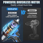 AZZUNO Impact Wrench Max 737 Ft-lbs(1000N.m) 1/2 inch Brushless High Torque Electric Impact Wrench, Powerful Cordless Impact Driver with 2x4Ah Batteries, 4 Sockets and Charger for Home Car Truck Tire