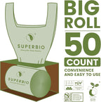 SUPERBIO 1.6 Gallon Handle Tie Compostable Food Scrap Bags, Small Compost Bags with Handles, 50 Count, 2 Pack, BPI & OK compost INDUSTRIAL