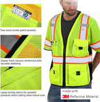 Dib Safety Reflective Mesh Vest ANSI Class 3, High Visibility with Pockets and Zipper, Made with 3M Reflective Tape, Yellow 3XL