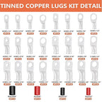 296PCS Tinned Ring Terminals 8 AWG 6 AWG 4 AWG 2 AWG 1 AWG 1/0 AWG Heat Shrink Tubing Set Copper Wire Lugs 5/16", 3/8", 1/4", 1/2", 144Pcs Battery Cable Ends and 152PCS Heat Shrink Tubing
