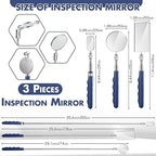 3 Pieces Telescoping Inspection Mirror Stainless Steel Extendable Mechanic Mirror with Long Handle Tool for Technicians Mechanics Contractors(50/50/25 mm,Square,Round,Oval)