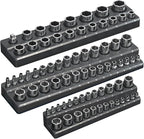 Magnetic Socket Organizer Holder Set – 3-Piece Tool Organizers Including 1/4", 3/8" and 1/2" Drive Socket Holder Metric 68 Pieces Socket Trays (Sockets are not Included)