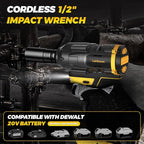 Cordless Impact Wrench for De-Walt 20V Battery, 1/2" High Torque Impact Gun, 900Ft-lbs(1200N.m) Brushless Power Impact Driver with 4-Mode Speed, LED Work Light (Battery NOT included)