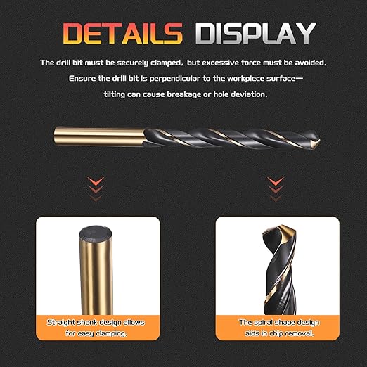 Drill Bit, 10mm Cutting Diameter, 4341 HSS Gold and Black 118° Cutting Angle Number Jobber Bits - (Applications: for Drilling Soft Metal Plastic Wood), 2-Pieces