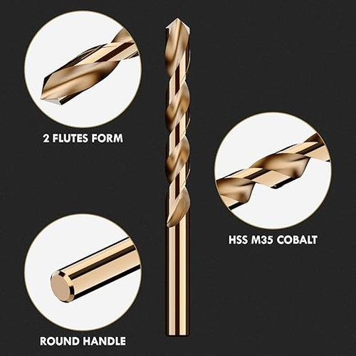 1/4" (10pcs) Cobalt Drill Bit Set, M35 High Speed Steel Jobber Length Drill Bit Kit for Hardened Metal, Stainless Steel, Cast Iron, Wood and Plastic, with Index Storage Case