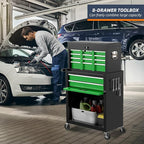 8-Drawer High Capacity Rolling Tool Chest with Wheels, Big Tool Storage Removable Tool Box Combo, Tool Storage Cabinet with Lockable Drawers, Toolbox for Workshop (Black&Green)