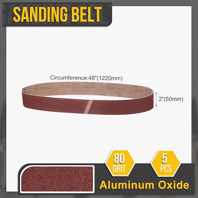 2 x 48 Inch Sanding Belt, 5 Pcs 80 Grit Knife Sharpener Belts Work Sharpening for Belt Sander Knife Carving Tool Metal Working