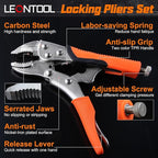 6-Piece Locking Pliers Set, Vice Grips Pliers Set, 5", 7" and 10" Curved Jaw Locking Pliers, 6-1/2", 9-1/2" Long Nose Locking Pliers 6" Locking C-Clamp for Welding Metal Bending Woodworking
