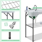 Dragosum Outdoor Sink Fish Cleaning Table Portable Camping Table with Faucet Hose Hook Up Grid Rack, Fish Fillet Camping Sink Table, Fish Cleaning Kit for Picnic Beach Patio