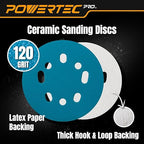 POWERTEC PRO 50PK, 5 Inch Sanding Discs Hook and Loop, 120 Grit, Ceramic Orbital Sander Sandpaper for 5 & 8 Hole Random Orbital Sanders - Automotive, Paint, Metal, Woodworking (45312C-50)