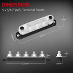 DAIERTEK 12V Bus Bar 5 x 5/16" (M8) Terminal Studs 12V Power Distribution Block with Cover Max 300V AC 48V DC Positive & Negative Battery Distribution Block for Automotive Car Boat