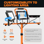21000 Lumen Work Lights with Stand, 3 Adjustable Head LED Work Light, with Adjustable and Foldable Tripod Stand, Waterproof Lamp with Individual Switch with 6500 Kelvin Color Temperature
